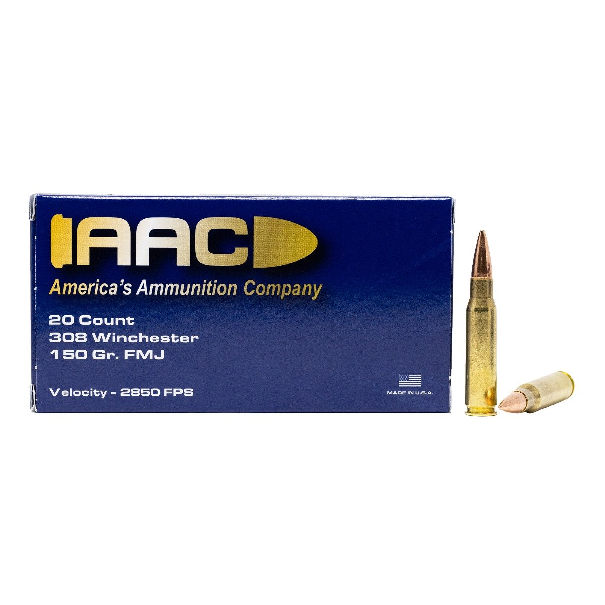 AAC 308 Winchester Ammo 150 Grain FMJ-BT 20rd Box