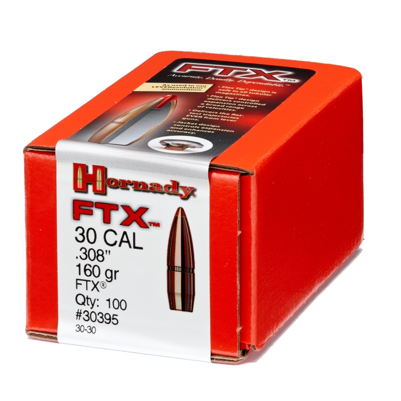 Hornady 30 Cal (.308) 160gr FTX Bullets (30-30 Win), 100 Count - 30395 - Hornady