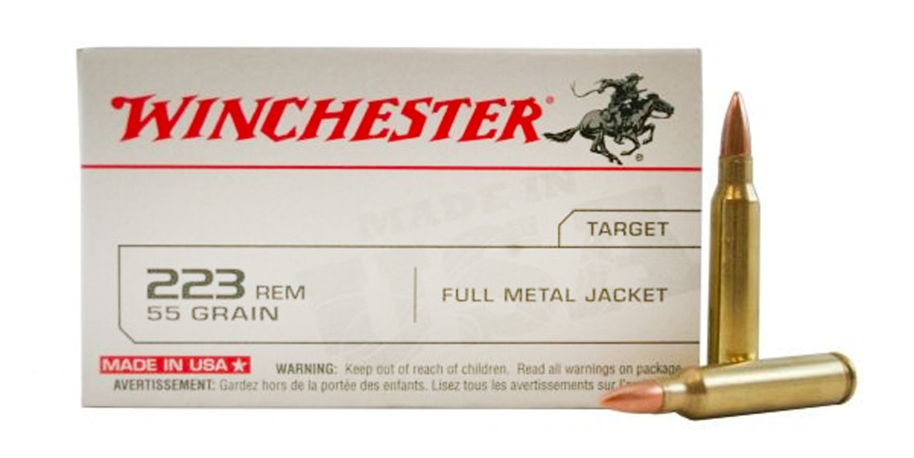 Winchester USA .223 Rem Ammo 55 Gr FMJ, 20rds - USA223R1KY - Winchester