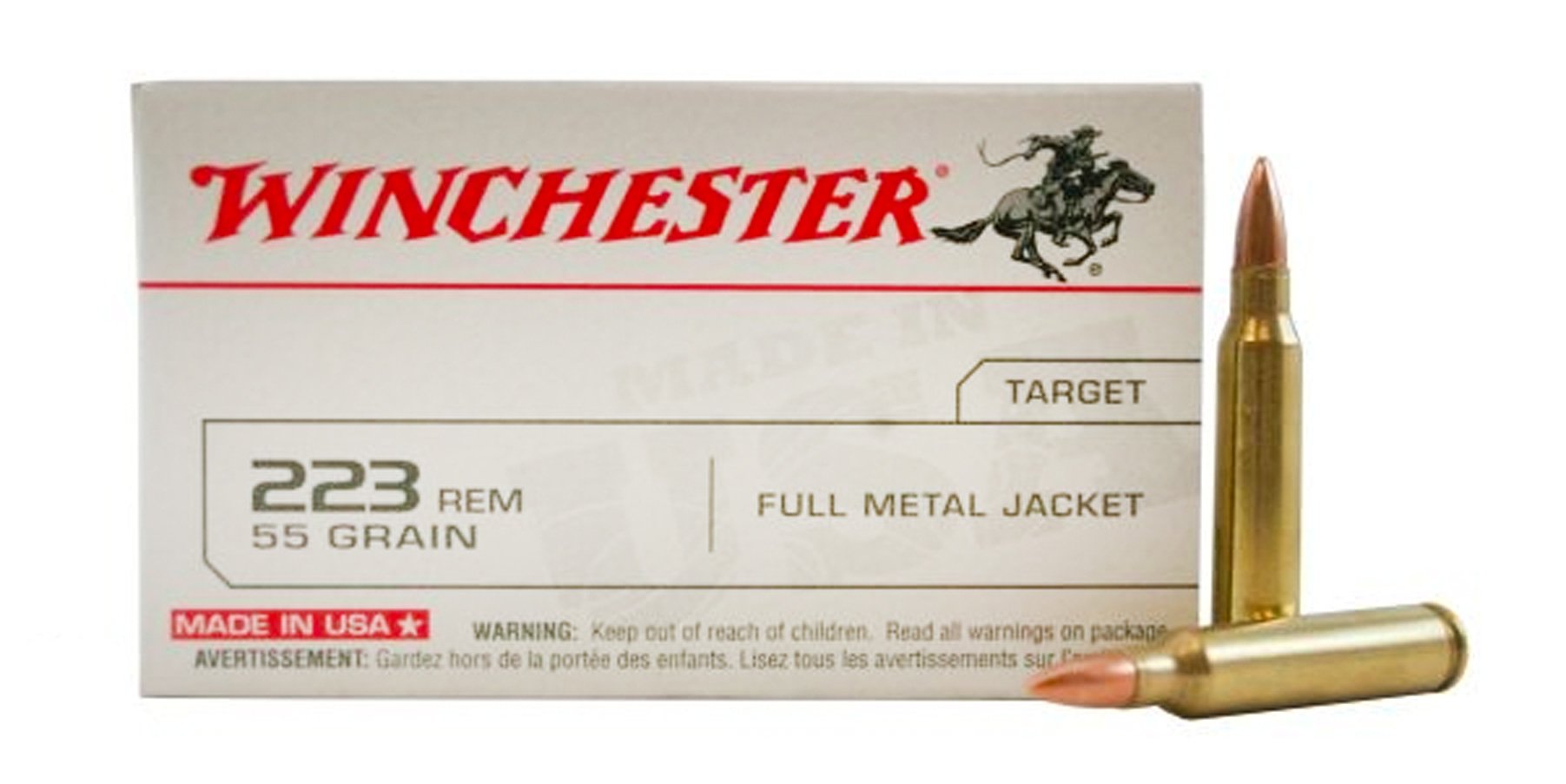 Winchester USA .223 Rem Ammo 55 Gr FMJ, 20rds - USA223R1KY