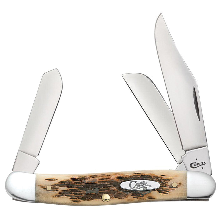 Case Stockman Medium Folding Knife Amber Handle and Versatile Clip, Sheepfoot, Spey Blades - 00128 - Case
