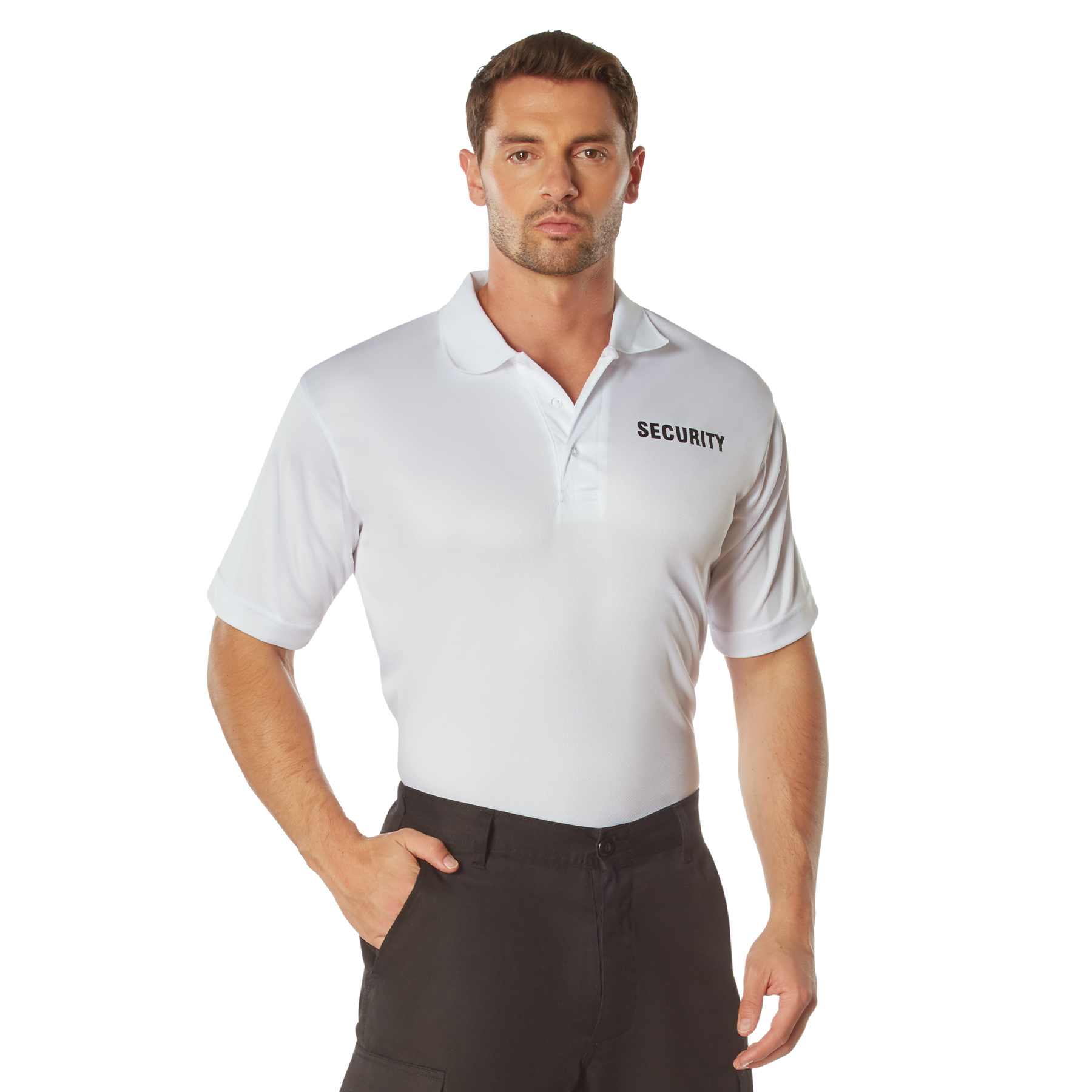 Rothco Rothco Moisture Wicking Security Polo Shirt - White W- Black Lettering, Large