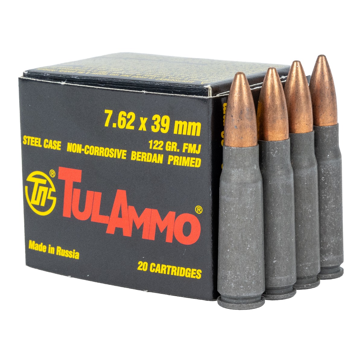 Tula 7.62x39 Ammo 122 Grain FMJ Steel Case 20rds - UL076201 - Tula