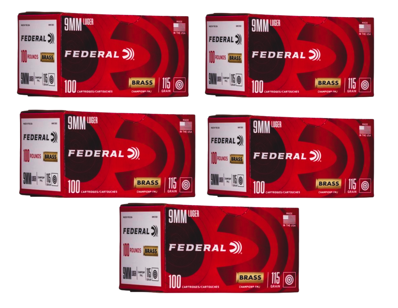 500 Rounds of Federal Champion 9mm 115 Grain Ammo