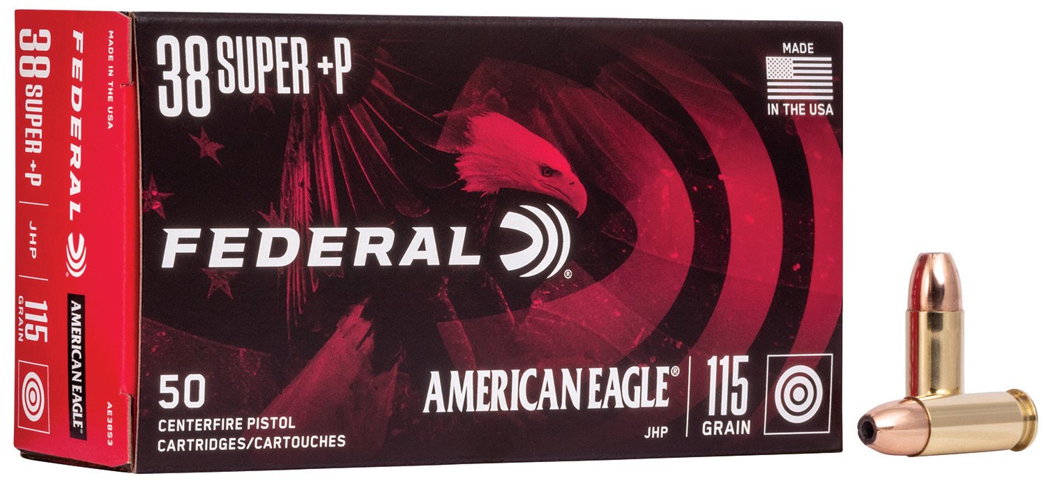 American Eagle 38 Super+P NOT FOR REVOLVERS 115 JHP Ammunition 50rds - AE38S3 - Federal