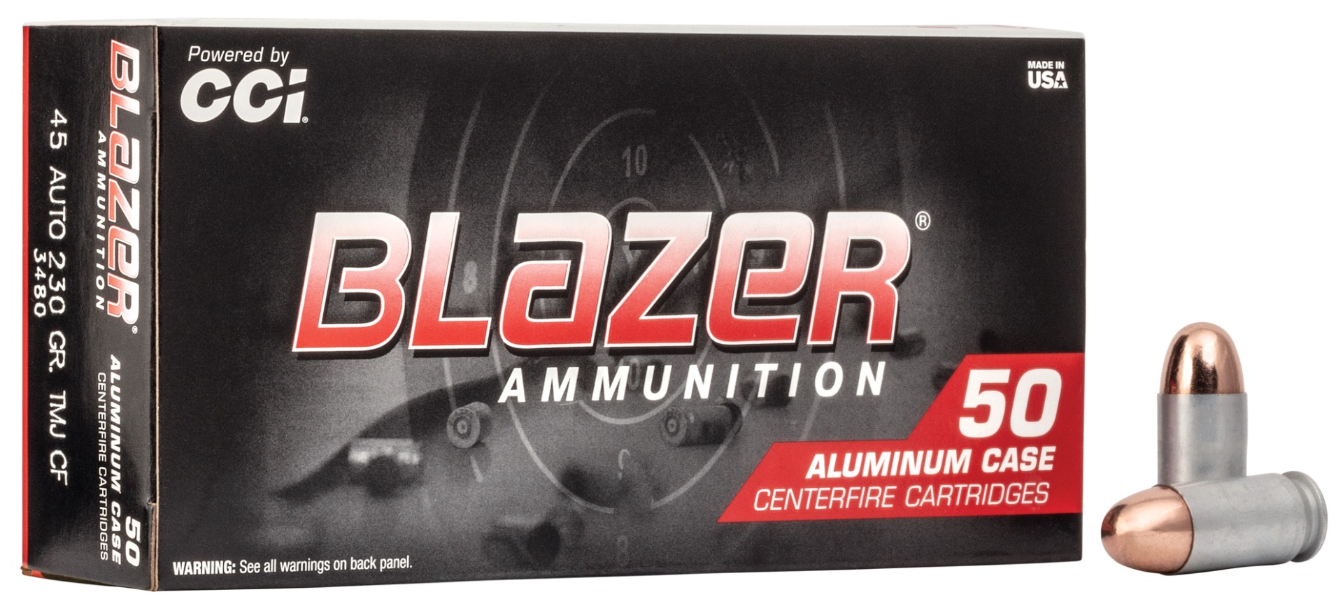CCI Blazer Clean-Fire 230 gr Total Metal Jacket .45 ACP Ammo, 50/box - 3480 - Cci