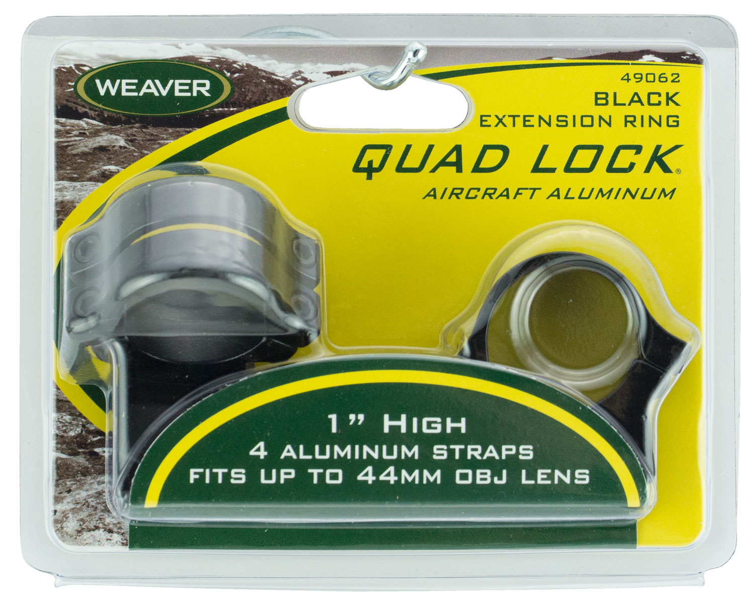 Weaver Quad Lock 1" High Aircraft Grade Aluminum Detachable Scope Ring, Glossy Black - 49062