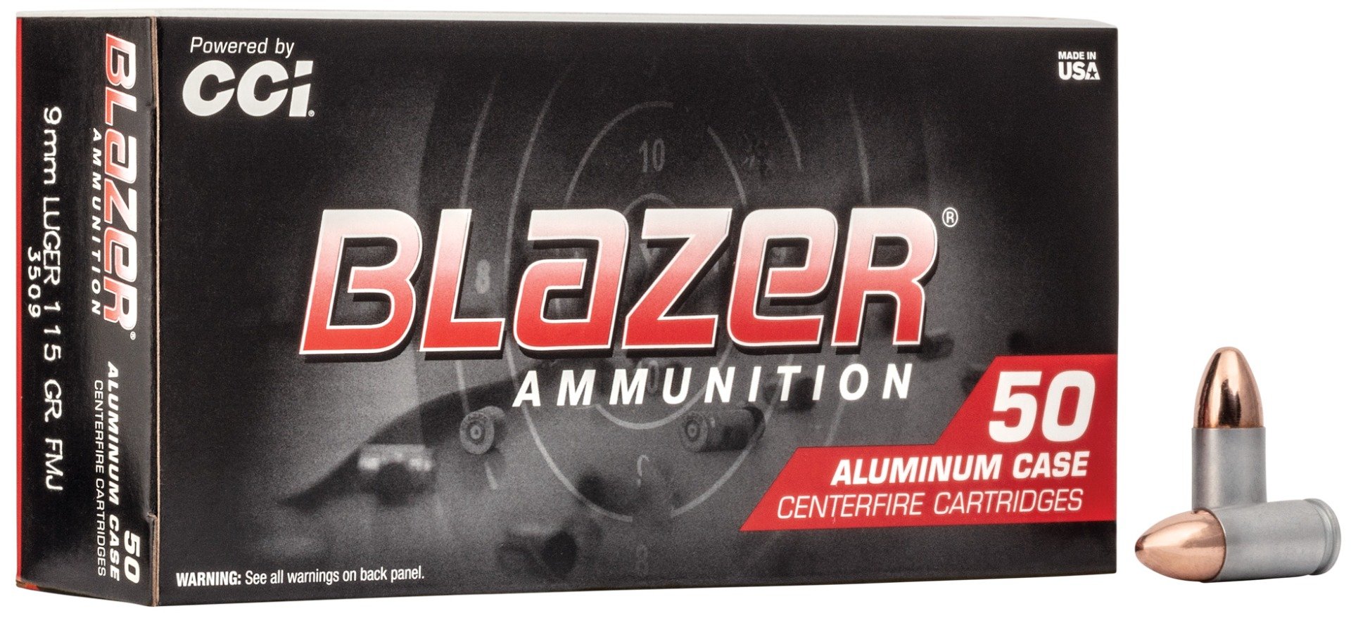 CCI Blazer 9mm 115gr FMJ Aluminum Case Ammunition, 50 Round Box - 3509 - Cci