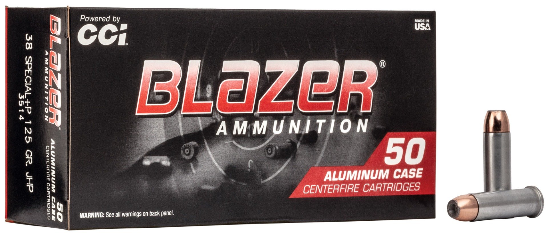 CCI Blazer 125 gr Jacketed Hollow Point .38 Spl +P Ammo, 50/box - 3514 - Cci