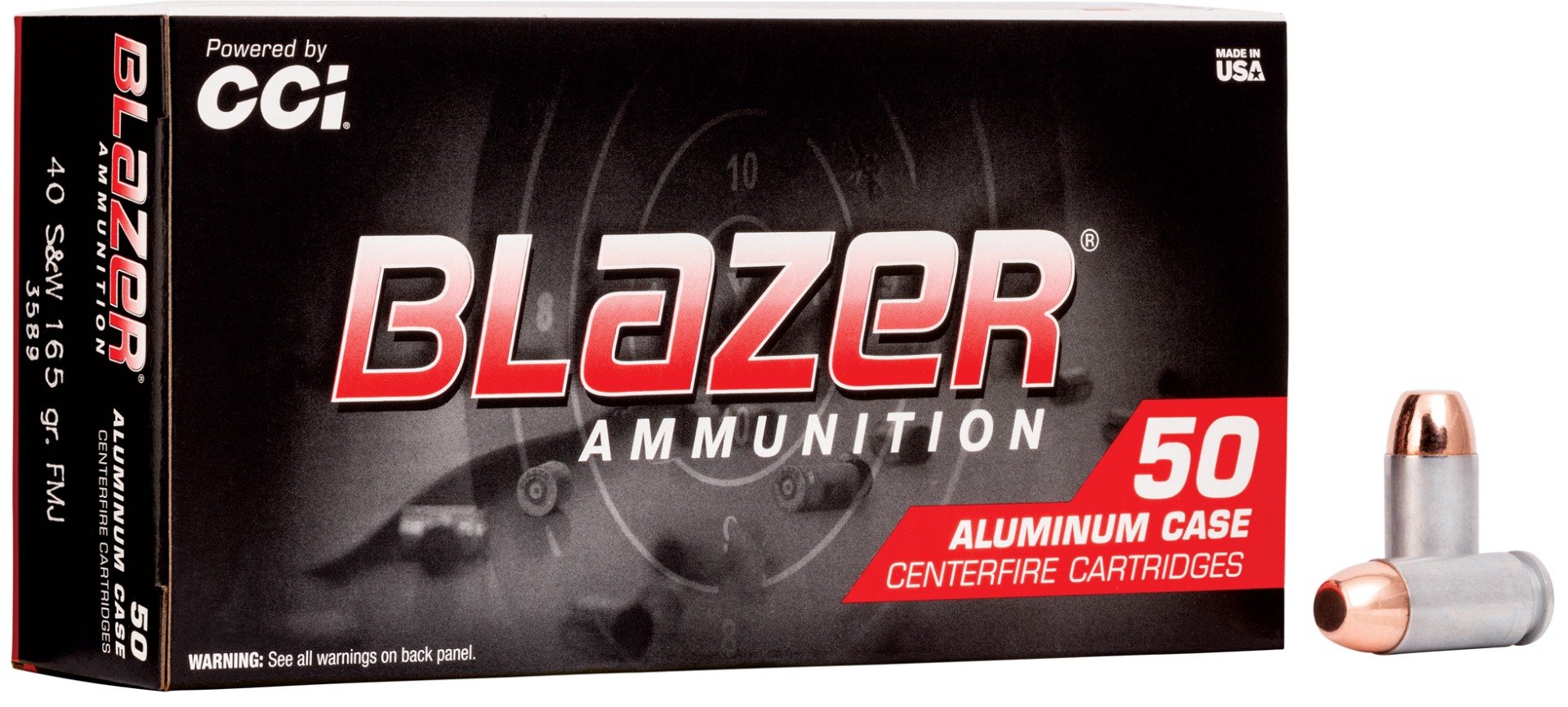 CCI Blazer 165 gr Full Metal Jacket .40 S&W Ammo, 50/box - 3589 - Cci