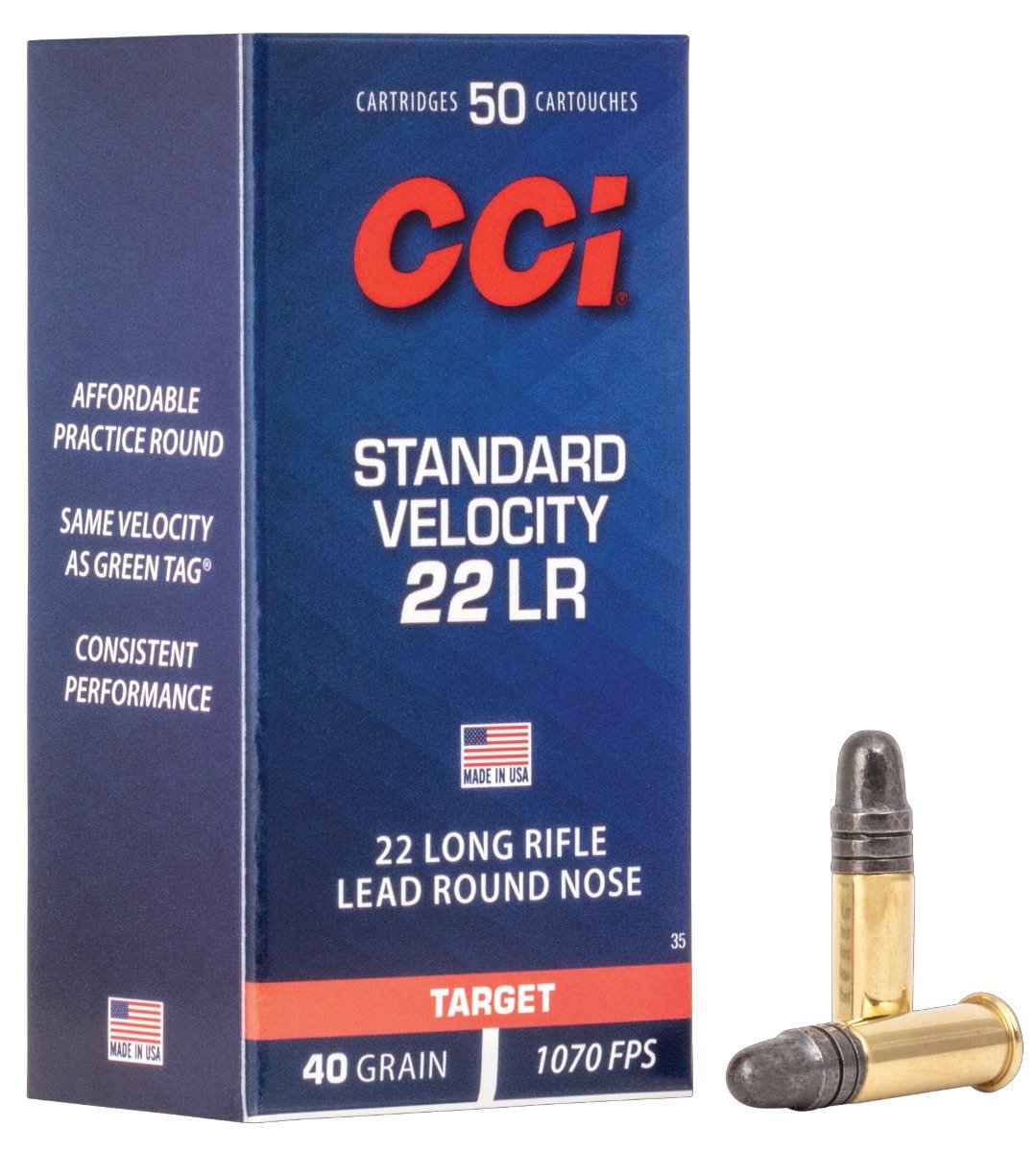 CCI .22 LR 40 Grain Lead Round Nose Standard Velocity Ammunition, 50 Round Box  0035 - Cci