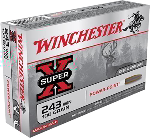 Winchester Power Point Super-X 243 Win 100gr Ammo, 20rds - X2432 - Winchester