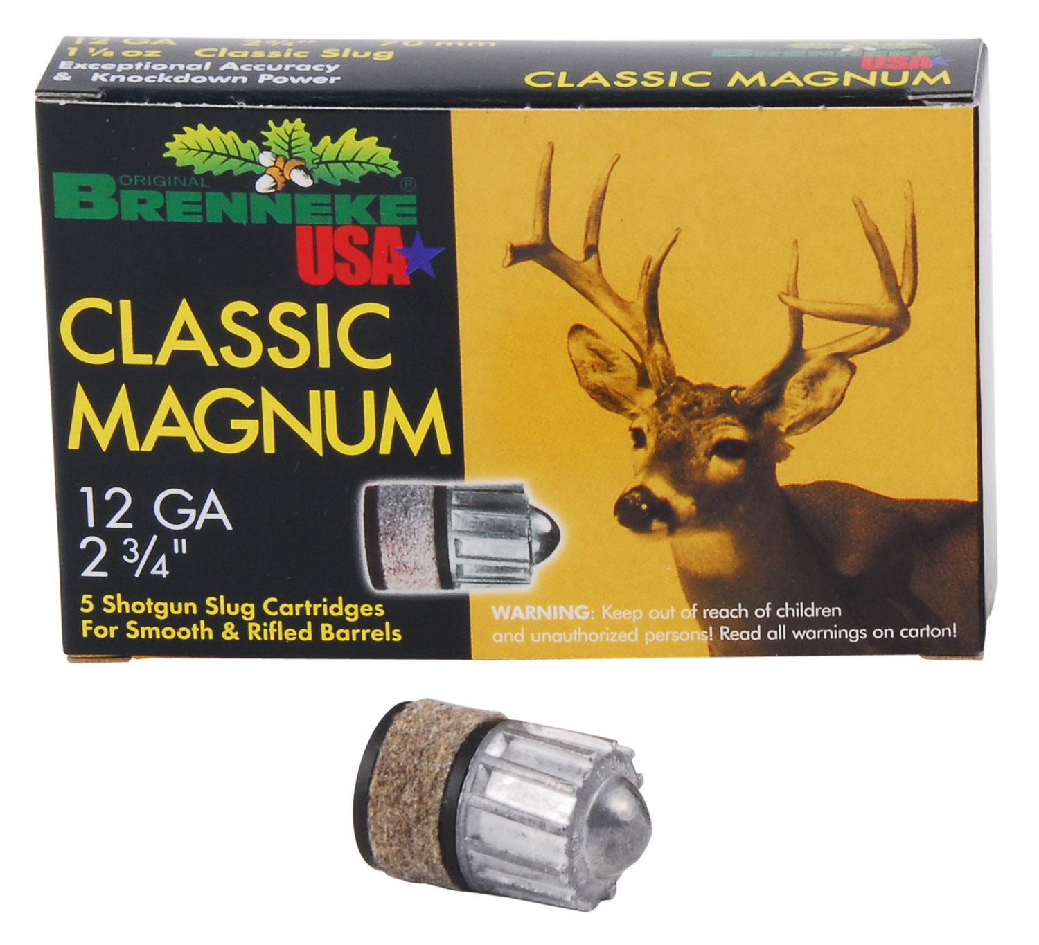 Brenneke USA Classic Magnum 12 Gauge 2.75" Shotgun Slug, 5/box - SL-122CLM - Brenneke Usa