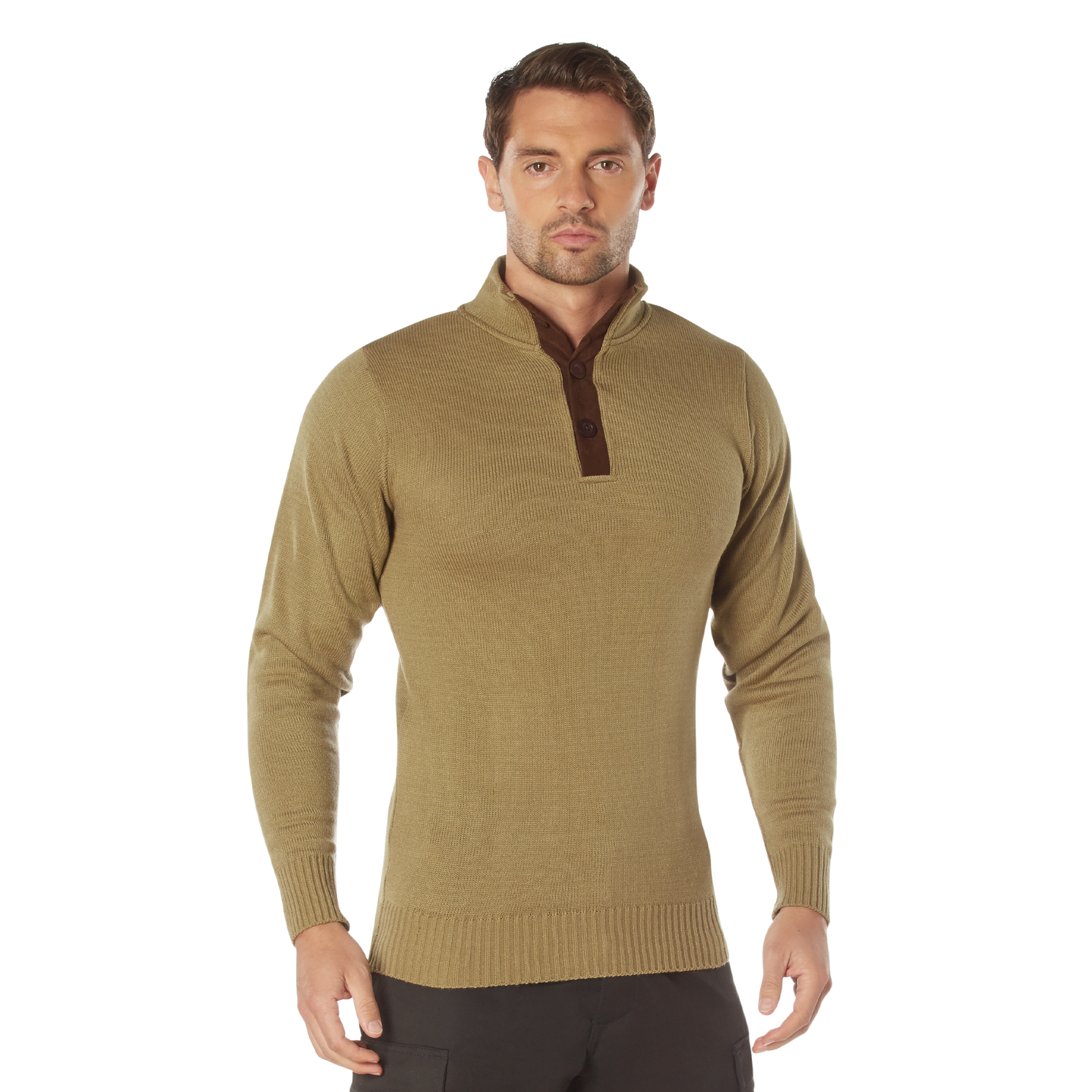 Rothco Rothco 3-Button Sweater With Suede Accents - Khaki, 2X-Large
