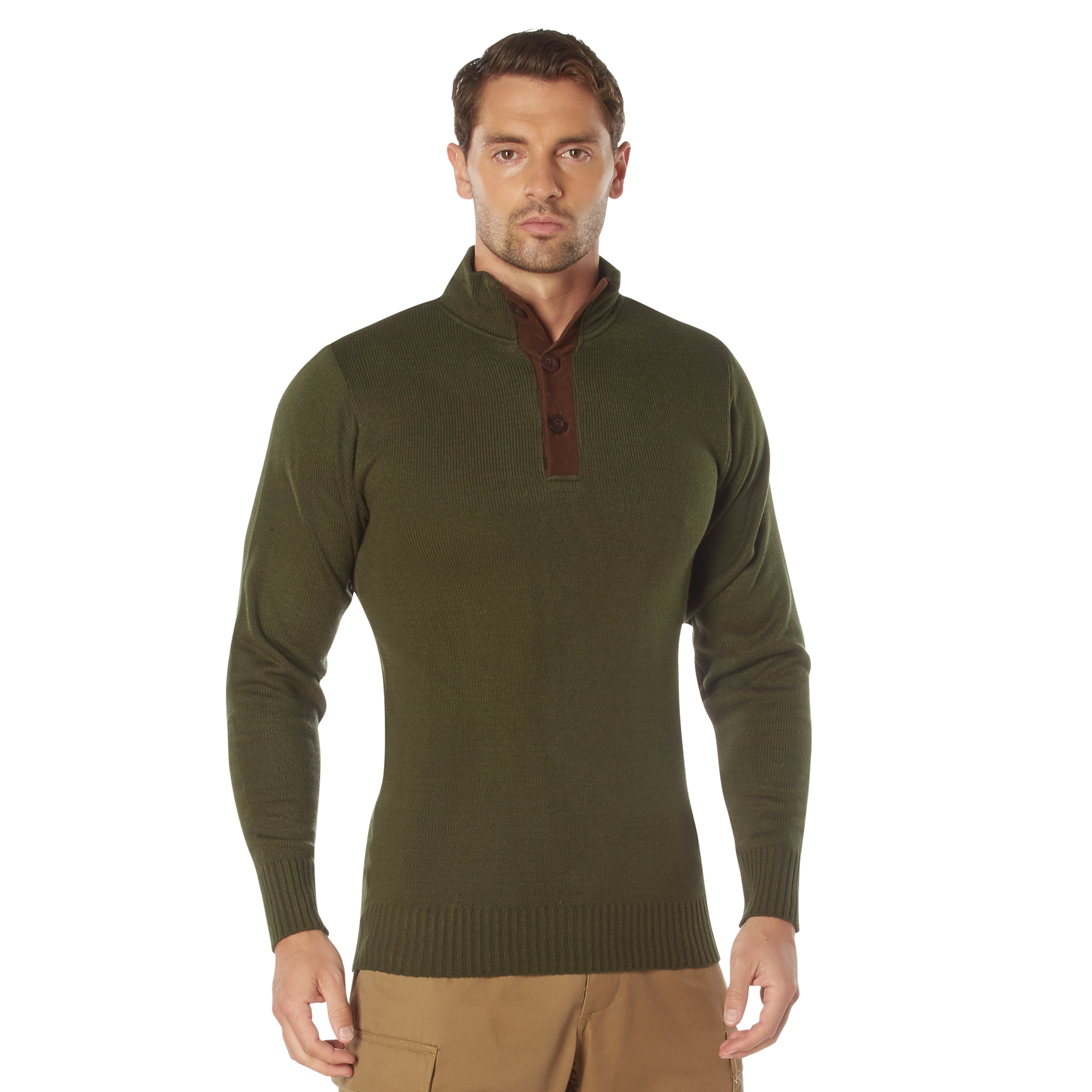 Rothco Rothco 3-Button Sweater With Suede Accents - Olive Drab, 2X-Large