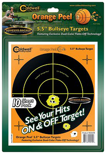 Caldwell Orange Peel 5.5" Flake Off Self-Adhesive Bullseye Shooting Target, Orange/Black, 10 Sheets/pack - 550010 - Caldwell Shooting