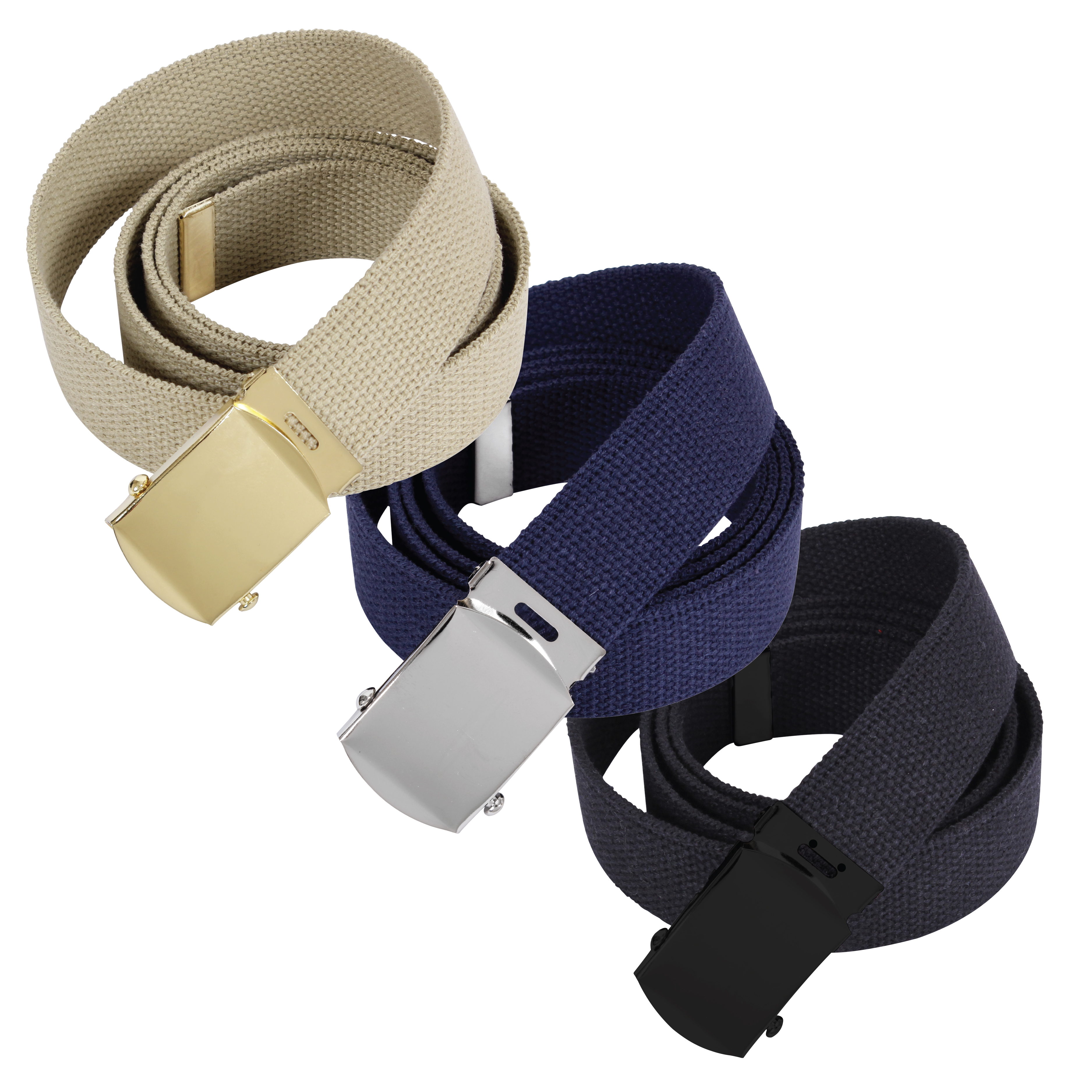 Rothco Rothco Web Belts In 3 Pack - Khaki - Navy Blue - Black, 54 In