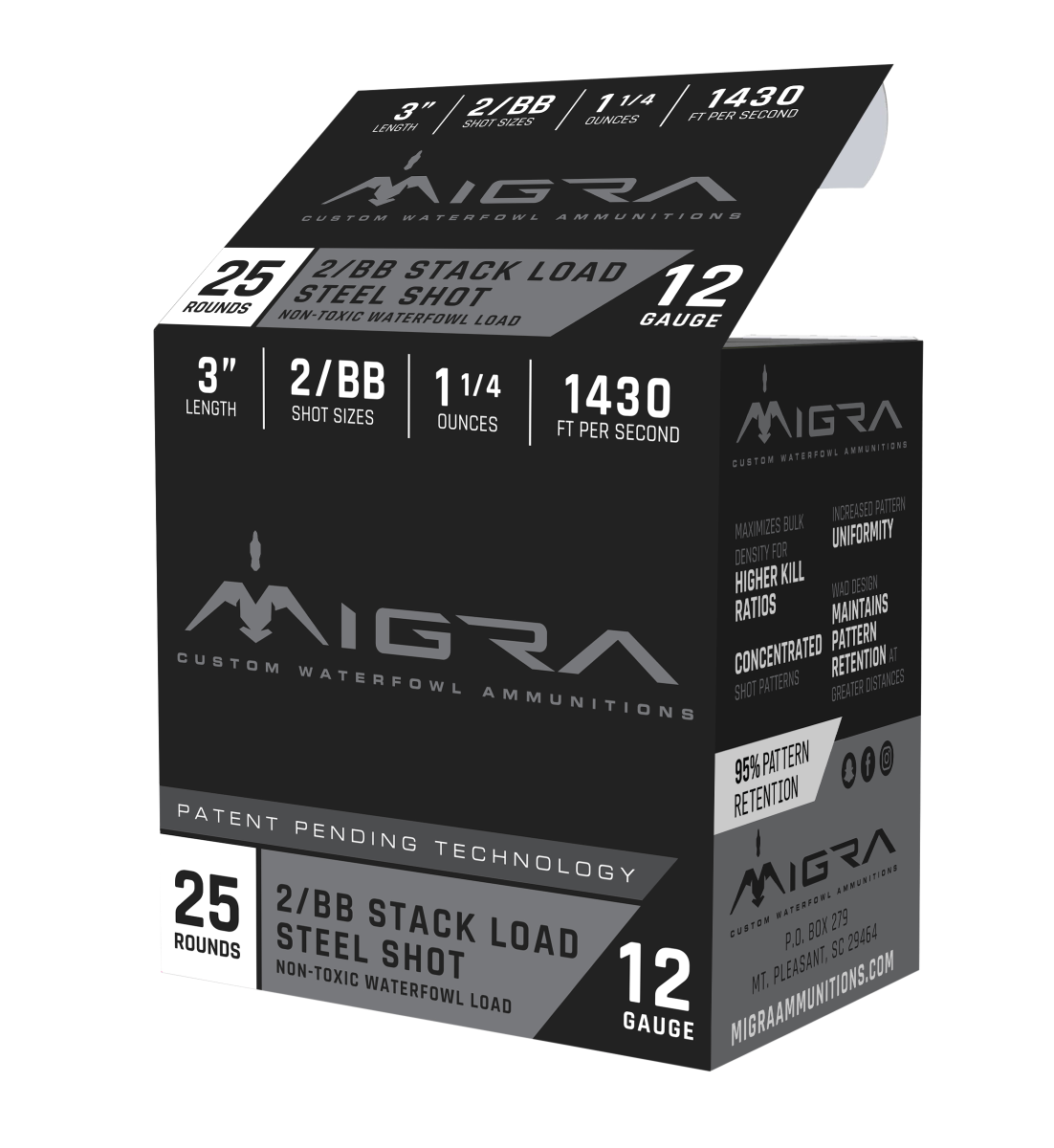 Migra Staxd 3" 1-1/4 oz 2/BB Shot 12ga Ammunition, 25rds - M12S2BB - Migra Ammunition