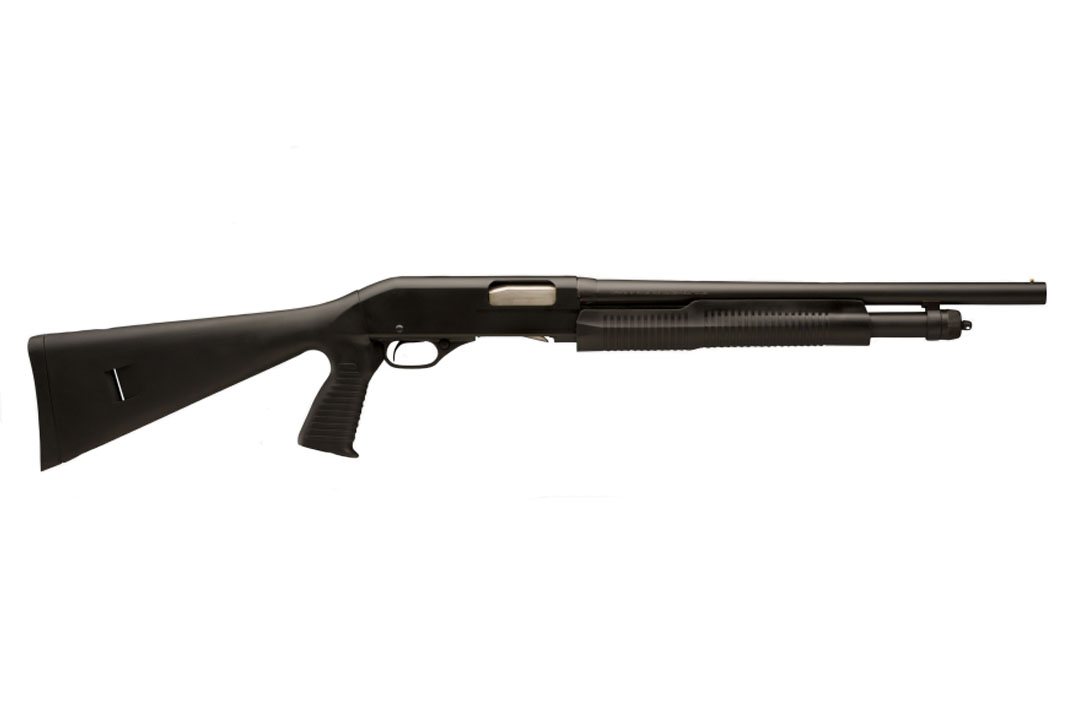 Stevens 320 Security Pump Action 18.5" 12 Gauge Shotgun with Pistol Grip, Black - 19485 - Savage Arms