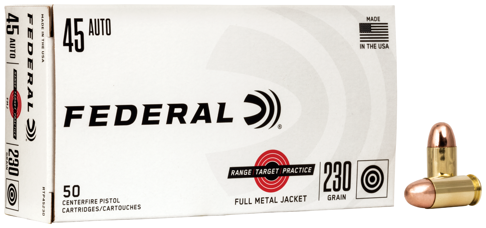 Federal 45ACP 230gr FMJ Range Target Practice Ammunition 50rds - RTP45230 - Federal