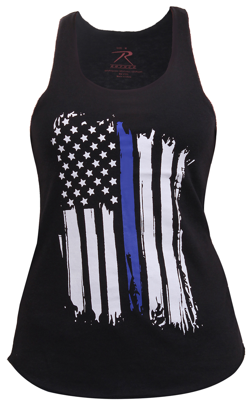 Rothco Women Thin Blue Line Flag Racerback Tank Top - 2X-Large