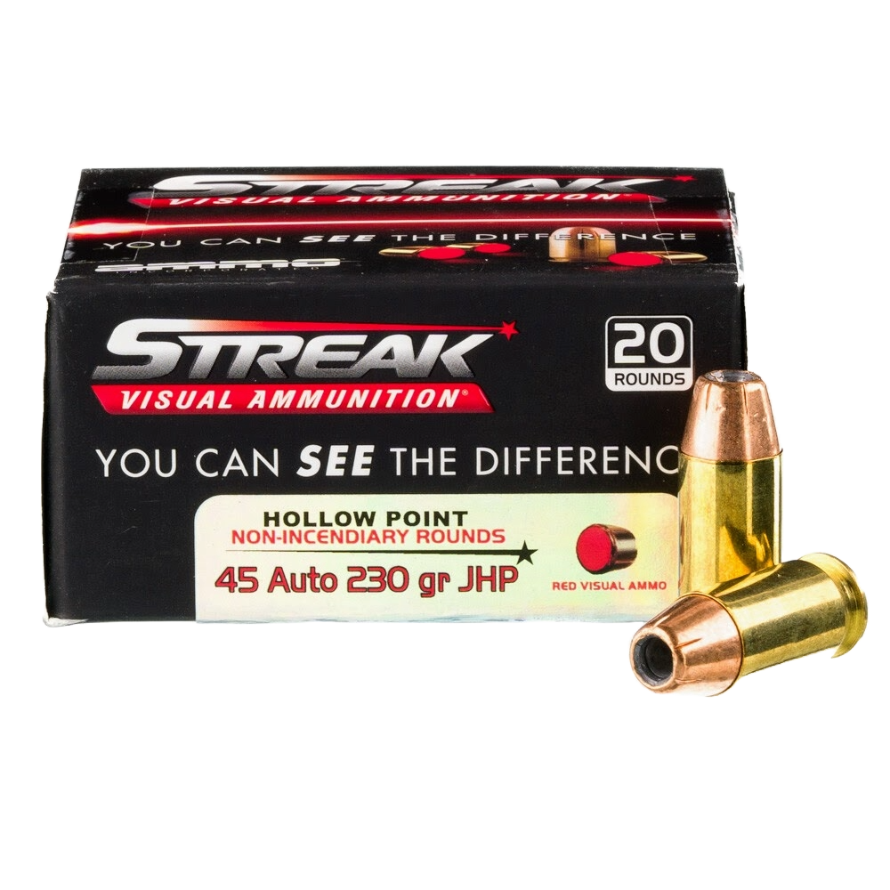 Ammo Inc Streak 230 gr Jacketed Hollow Point .45 ACP Ammo, 20/box - 45230JHPSTRK - Ammo Inc