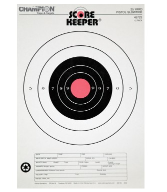 Champion Score Keeper Fluorescent Orange Bull 25-yard Slow Fire Pistol Target (Pack of 12) - 45723 - Champion