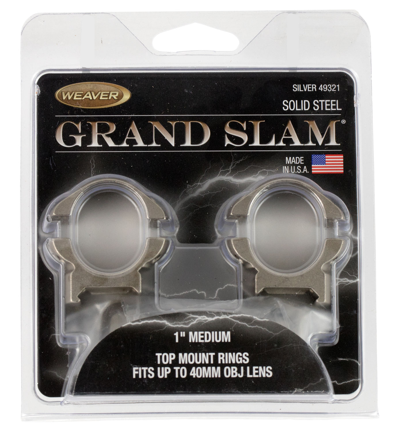 Weaver Grand Slam 1" Medium Steel Top Mount Scope Ring, Silver - 49321 - Weaver