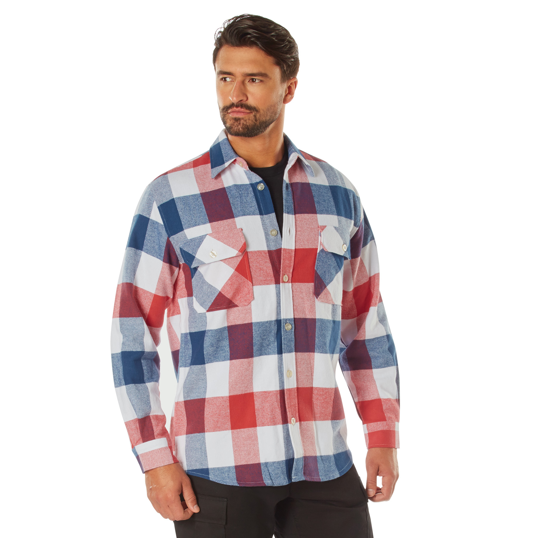 Rothco Rothco Extra Heavyweight Buffalo Plaid Flannel Shirt - Red - White - Blue Plaid, Small