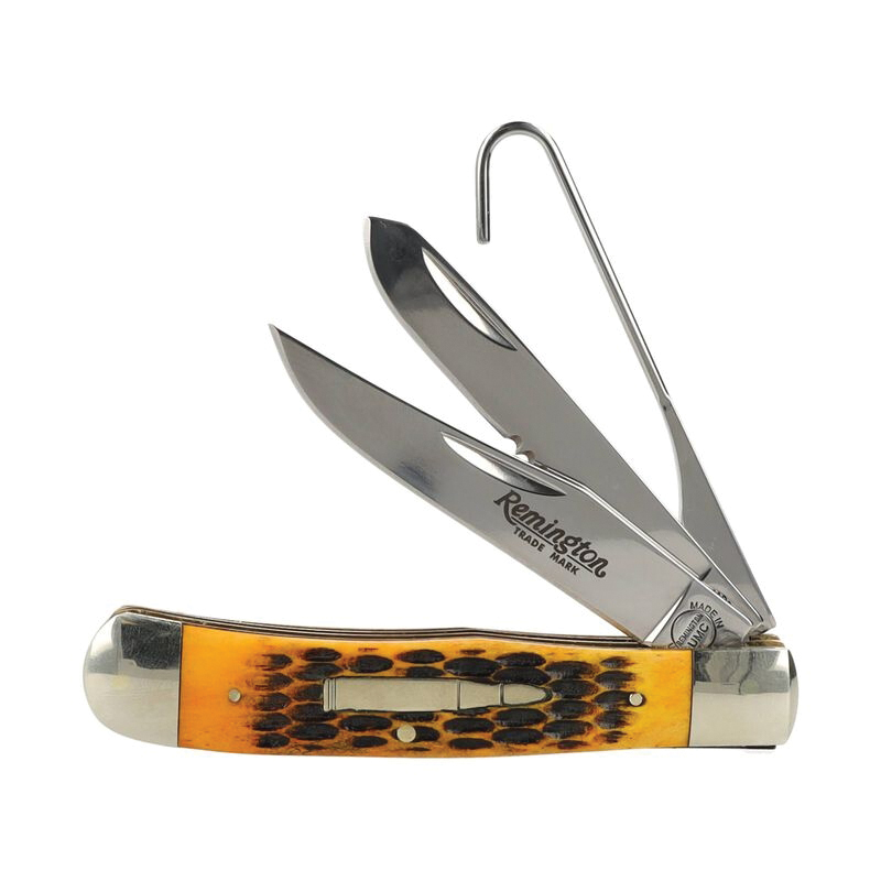 Remington Bullet Waterfowler Folding Knife Clip Point/Gut Hook/Spey Burnt Dark Amber - Versatile - R15696