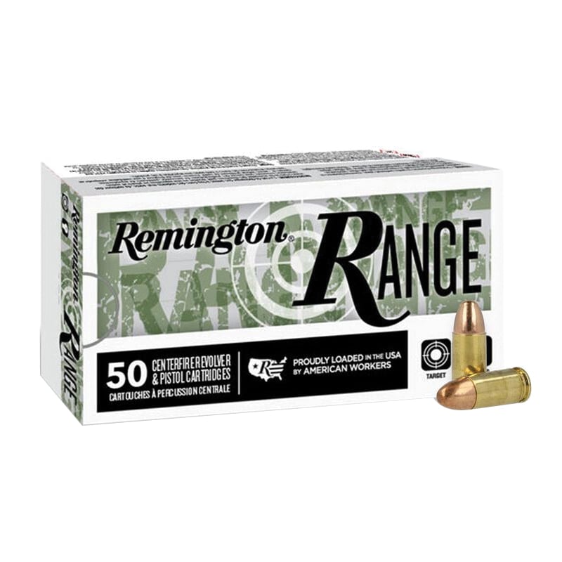 Remington Range 9mm 124 gr FMJ 50rds Handgun Ammo for Accurate and Consistent Performance - R27780 - Remington