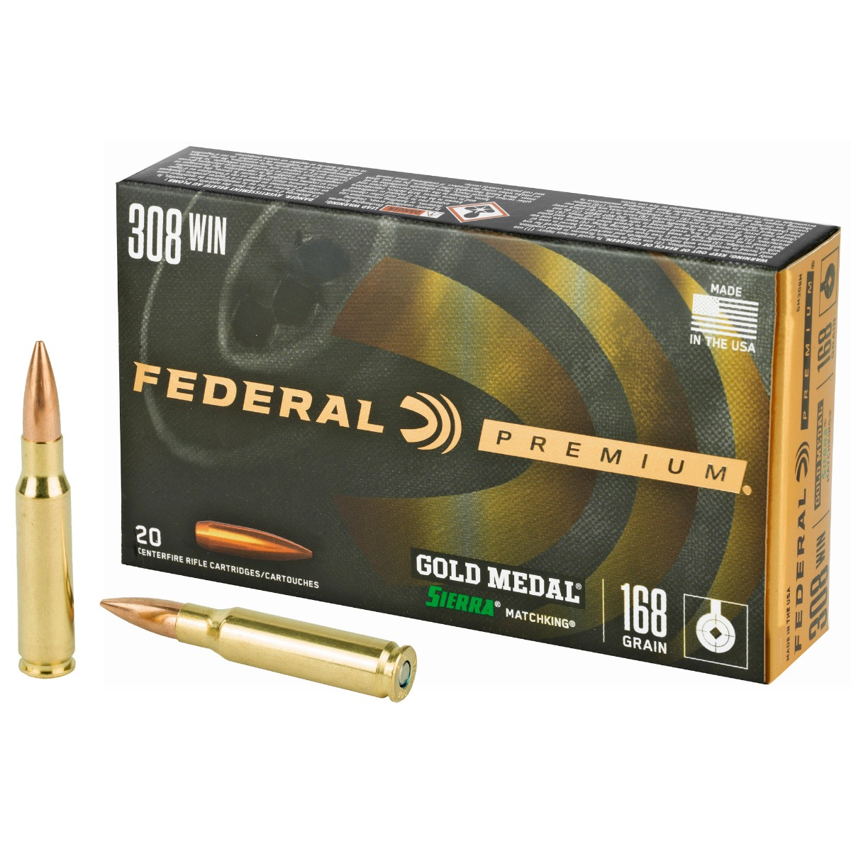 Federal 308 168gr Sierra MatchKing BTHP Gold Medal Ammunition 20rds - GM308M - Federal