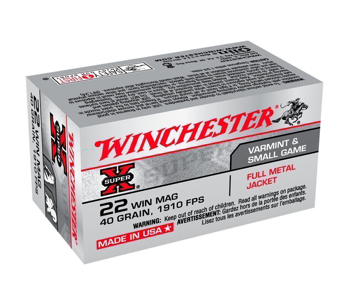 Winchester Super-X 40gr FMJ 22 Win Mag Ammunition, 50rds - X22M - Winchester