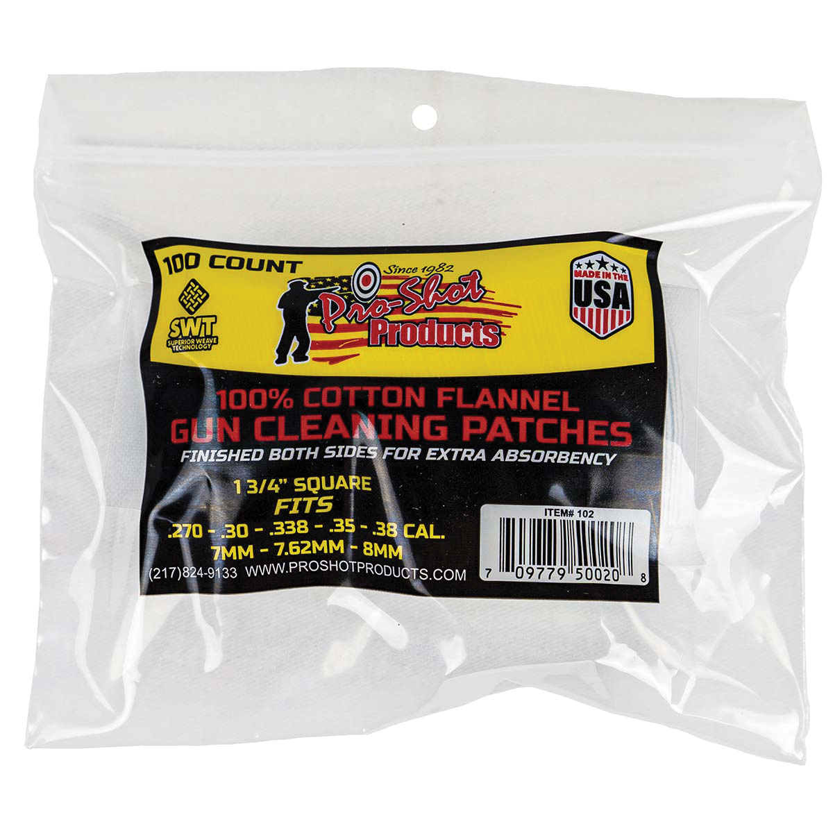 ProShot .270 Cal/.38 Caliber 1.75" x 1.75" Square Cleaning Patch - Proshot