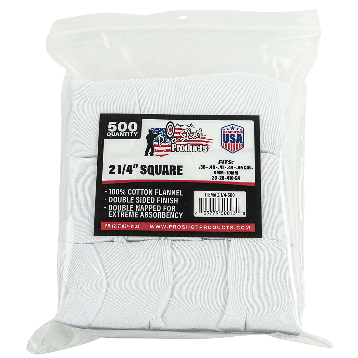 ProShot .357 Cal/.380 Cal/.38 Caliber/9mm/.40 Cal 2.25" x 2.25" Square Cleaning Patch - Proshot