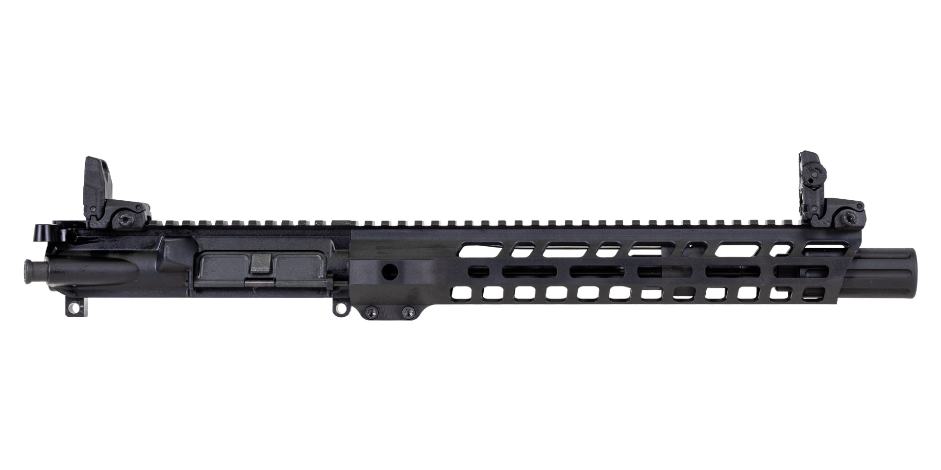 PSA 10.5" 5.56 Lightweight M-lok Slant 12" Upper With MBUS Sight Set, BCG, CH, & Fluted Flash Can - 516447012 - Palmetto State Armory
