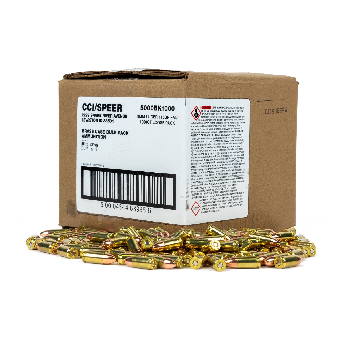 CCI 9mm Bulk Ammo 115gr FMJ 1,000rds Bulk Pack - CC5000BK1000 - Cci