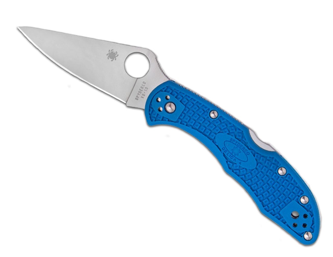 Spyderco Delica 4  Lightweight Flat Ground Plain Edge Knife, Blue - C11FPBL - Spyderco