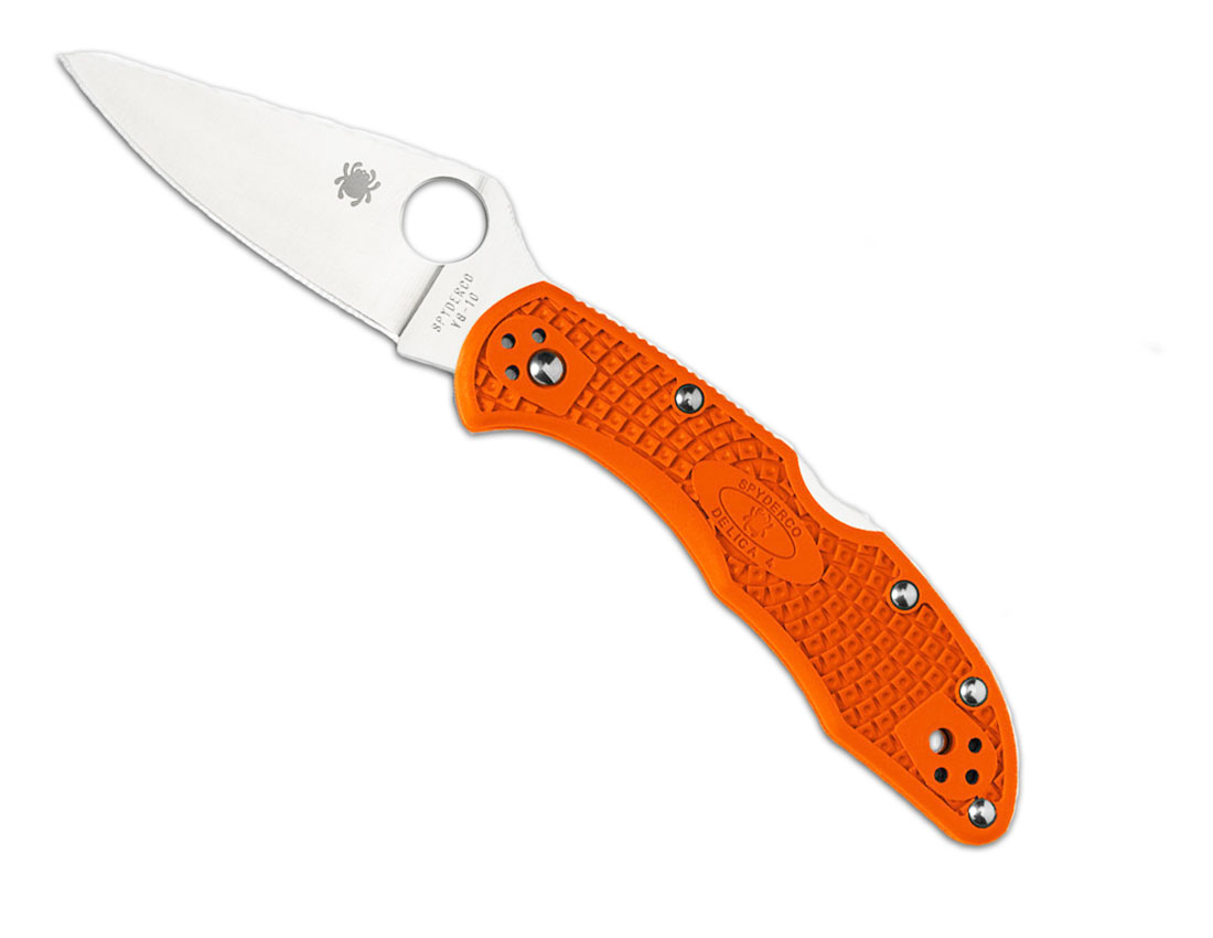 Spyderco Delica 4  Lightweight Flat Ground Plain Edge Knife, Orange - C11FPOR - Spyderco