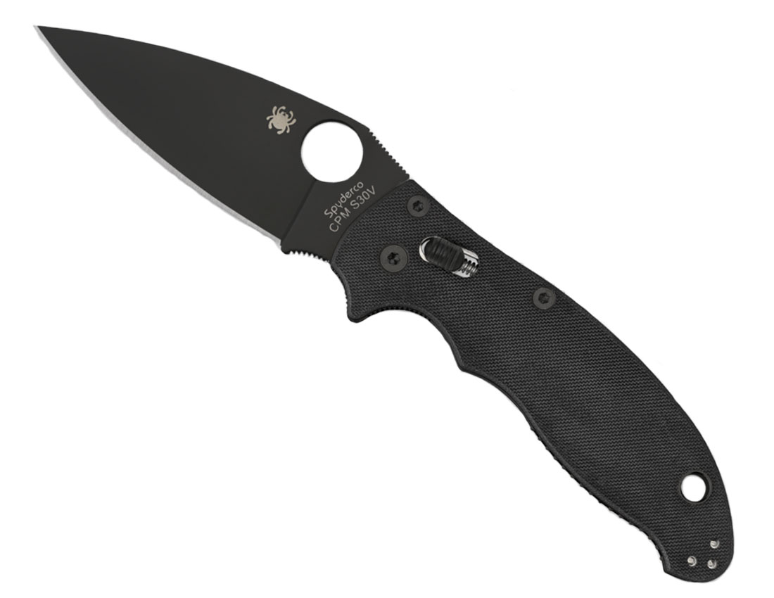 Spyderco Manix 2 G-10 Plain Edge Black Blade Knife, Black - C101GPBBK2 - Spyderco
