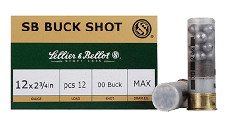 Sellier & Bellot 12ga 2.75" 12 Pellets 00 Buckshot Shotshell Ammunition, 25 Rounds - SB12BSC - Sellier & Bellot Ammunition