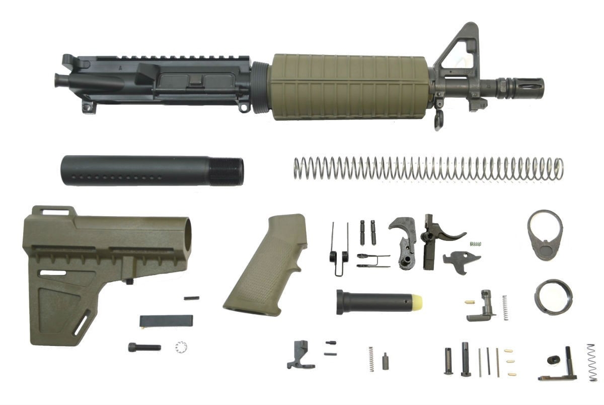 PSA 10.5" Carbine-Length 5.56 NATO 1/7" Nitride Classic Shockwave Pistol Kit, Olive Drab Green - 5165449225 - Palmetto State Armory