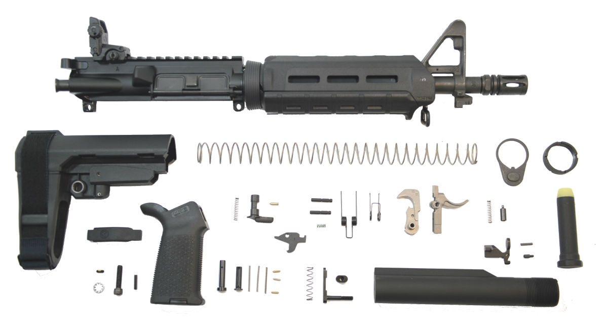 PSA 10.5" Carbine-Length 5.56 NATO 1/7 Phosphate MOE EPT SBA3 Pistol Kit With NiBr BCG & MBUS Rear - 5165449540 - Palmetto State Armory