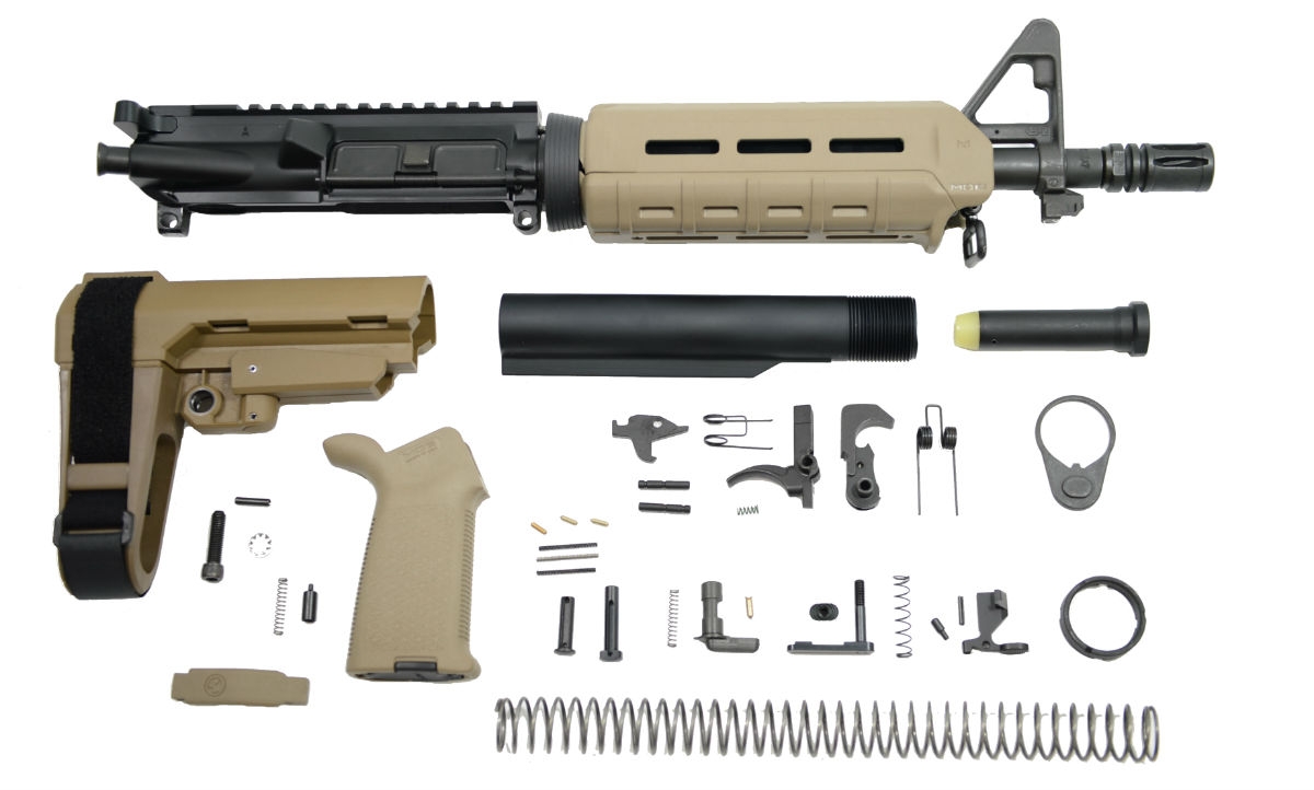 PSA 10.5" Carbine-Length 5.56 NATO 1/7 Nitride MOE SBA3 Pistol Kit, FDE - Palmetto State Armory