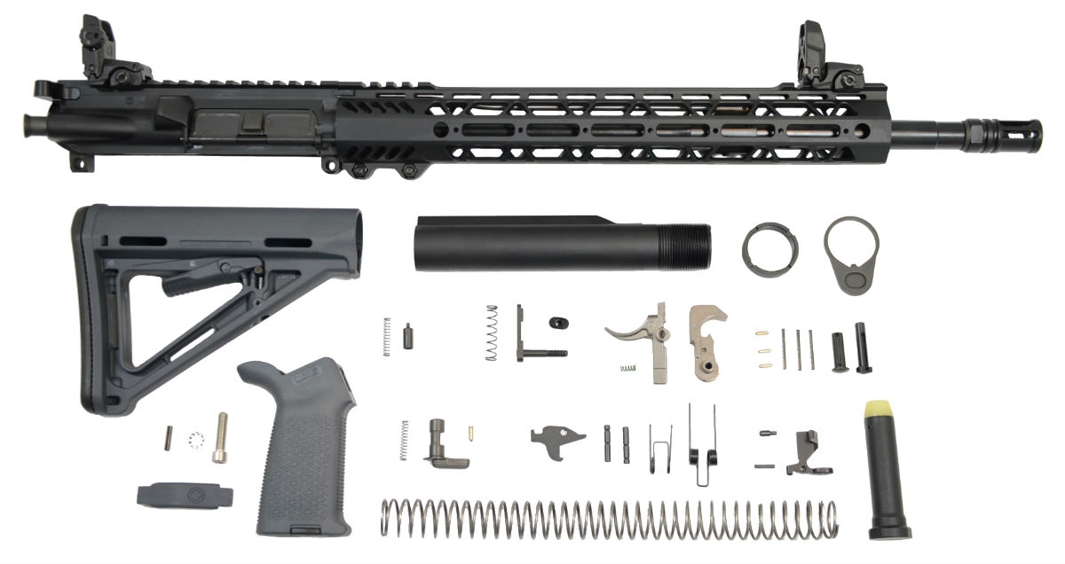 PSA 16" Mid-Length 5.56 NATO 1:7 Nitride 13.5" Lightweight M-Lok MOE EPT Rifle Kit With MBUS Sight Set, Gray - 5165450135 - Palmetto State Armory