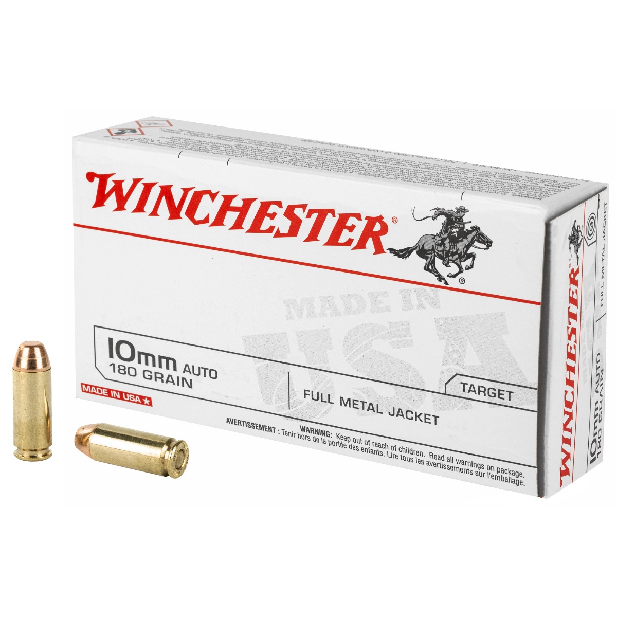 Winchester USA White Box 10mm 180 gr FMJ Ammo, 50 rds - USA10MM - Winchester