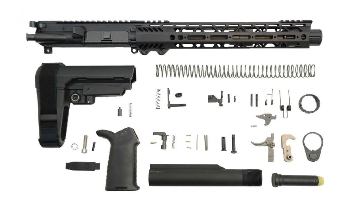 PSA 10.5" Carbine-Length 5.56 NATO 1/7 Nitride 12" Slant M-Lok MOE+ EPT SBA3 Pistol Kit - Palmetto State Armory