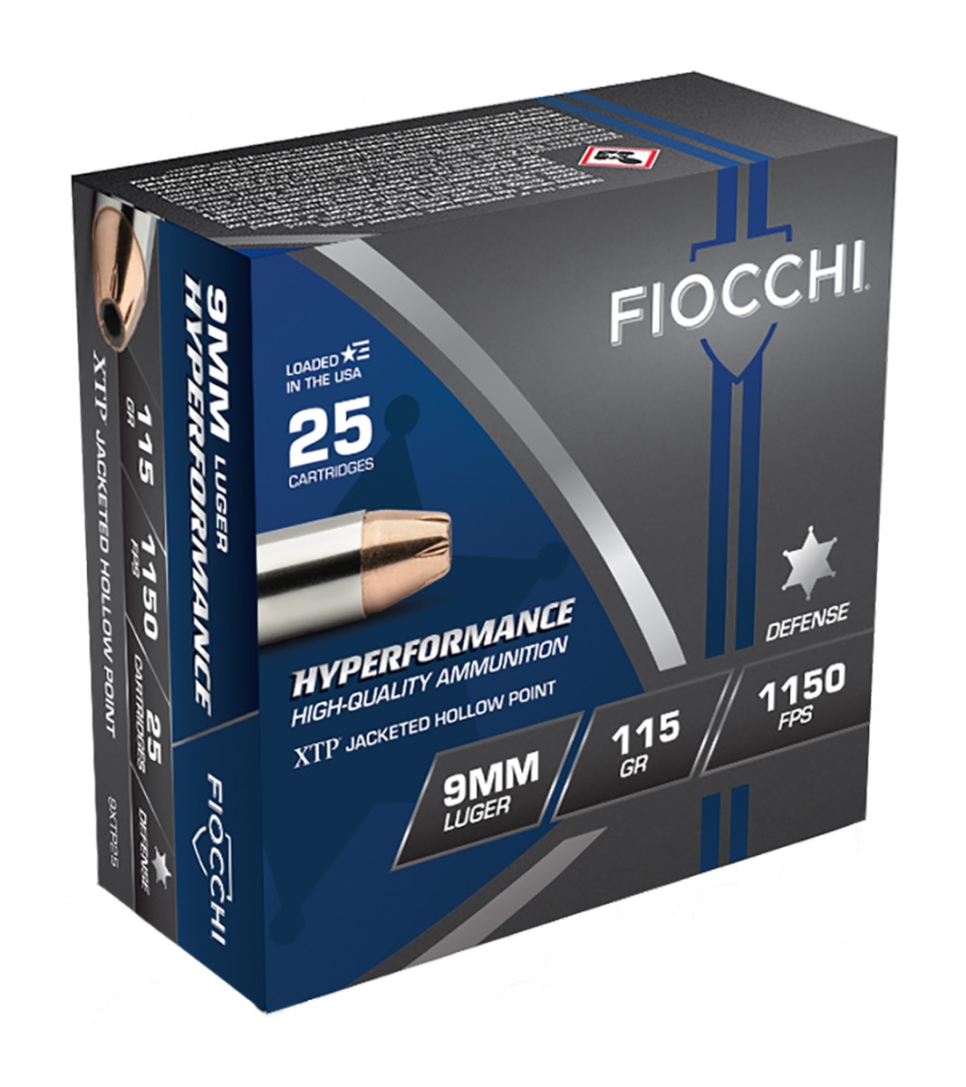 Fiocchi Hyperformance 9mm 115gr. XTP JHP Ammo, 25rds - 9XTP25