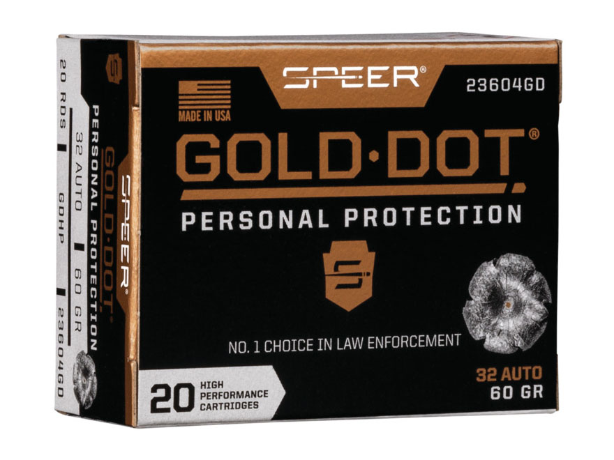 Speer Gold Dot Personal Protection .32 Auto 60 gr 20 Rounds Ammunition - 23604GD - Speer