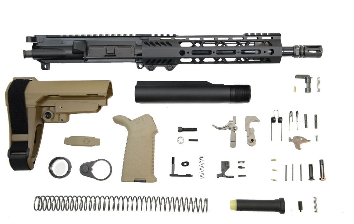 PSA 10.5" 5.56 NATO 1/7 Nitride 9" Lightweight M-Lok MOE EPT SBA3 Pistol Kit, FDE